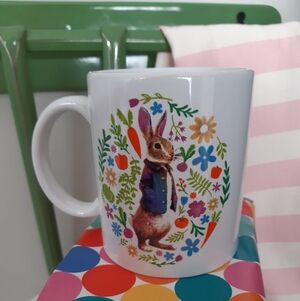 Decorative Bunny Floral Ceramic Mug - White